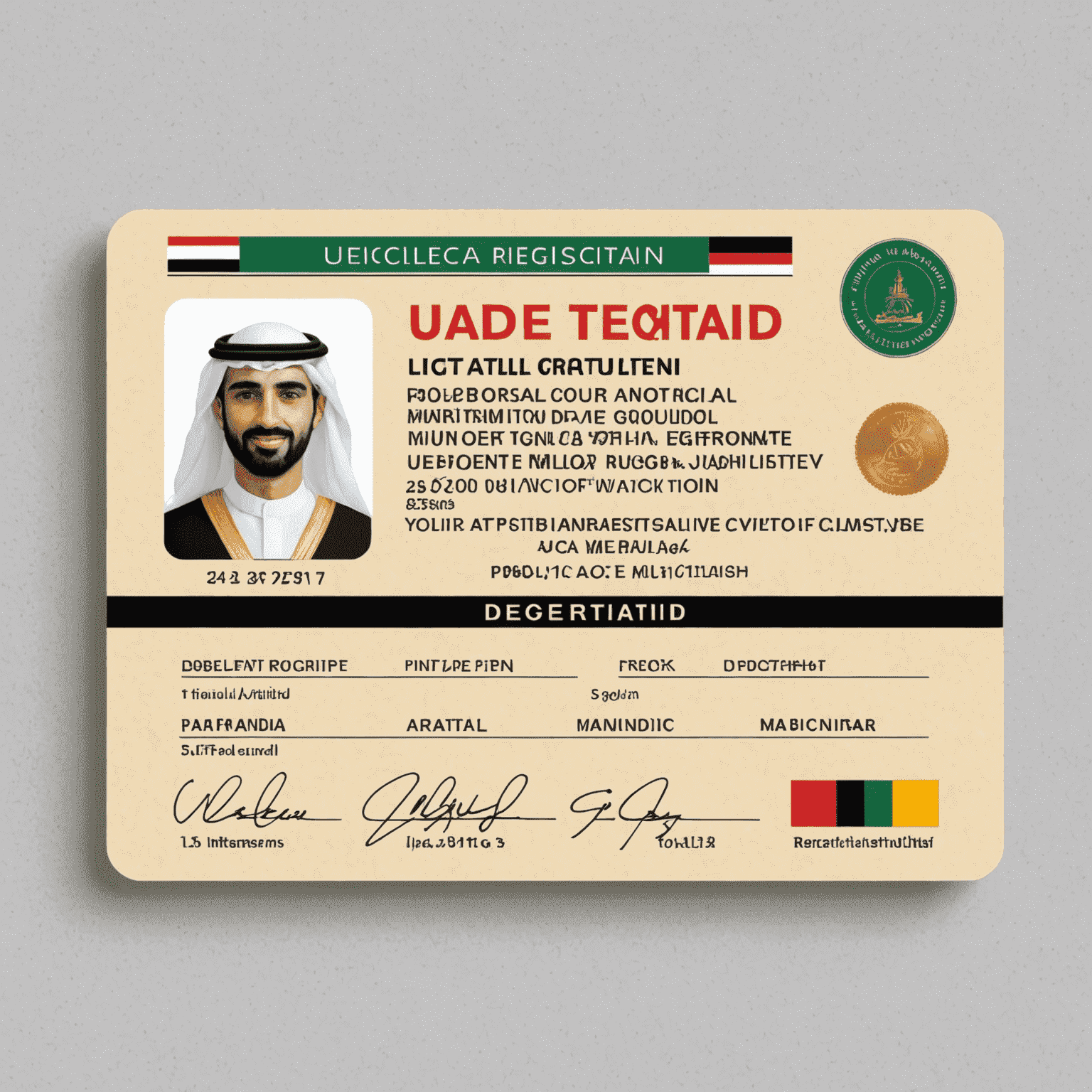 Digital version of a UAE vehicle registration card